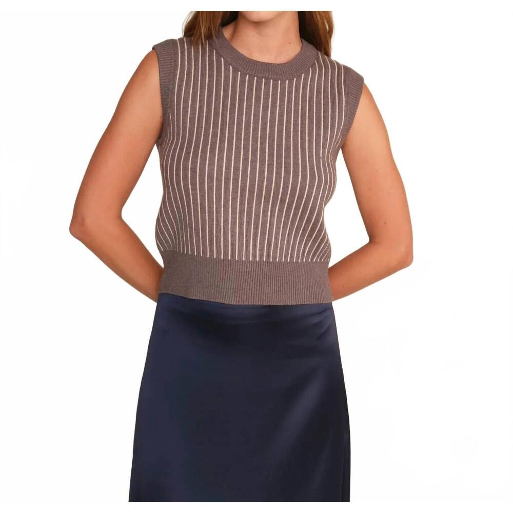 NEW DELUC bruce knit vest in grey stripes
